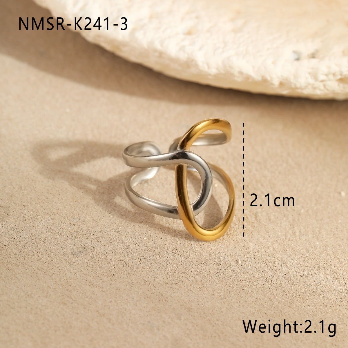 Anillo ajustable de acero inoxidable chapado para mujer con forma de onda minimalista