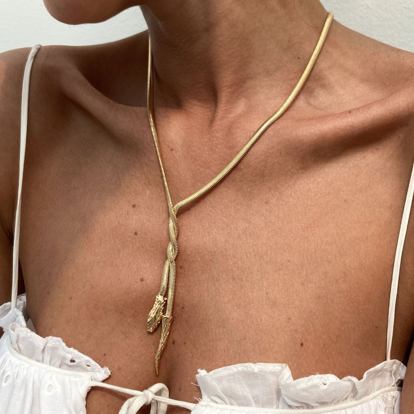 Minimalist Long Flat Snake Chain Necklace for Women with Alloy Pendant and Electroplated Finish