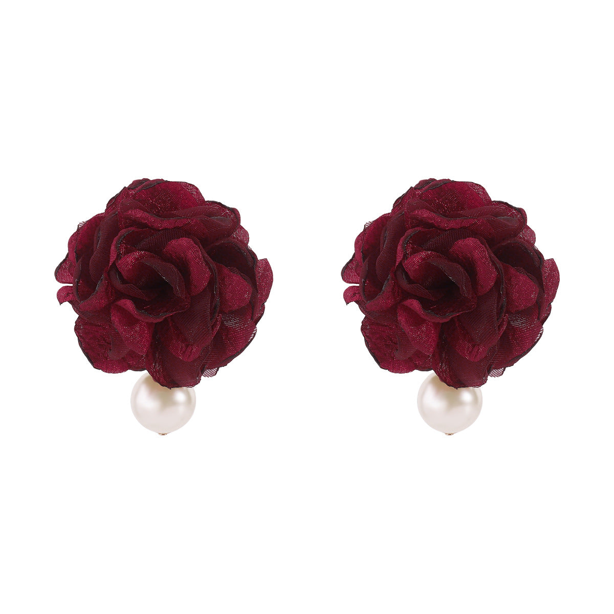 Pendientes de té de rosa hechos a mano de gasa floral y perlas de imitación estilo vintage de Hong Kong