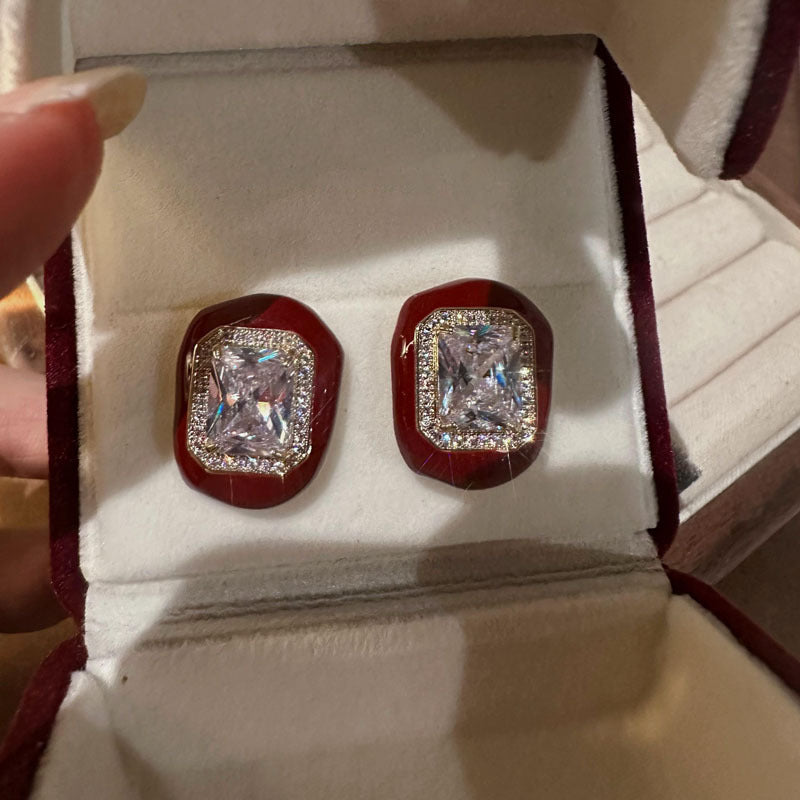 Orecchini a perno quadrati geometrici smaltati vintage da donna con perni in argento 925 e base in lega