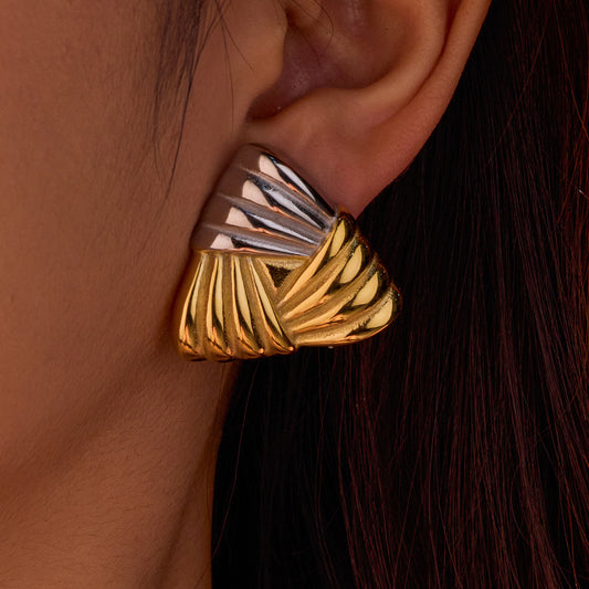 Fashion Geometric Triangle 18K Gold Plated Stainless Steel Woven Texture Earrings for Women