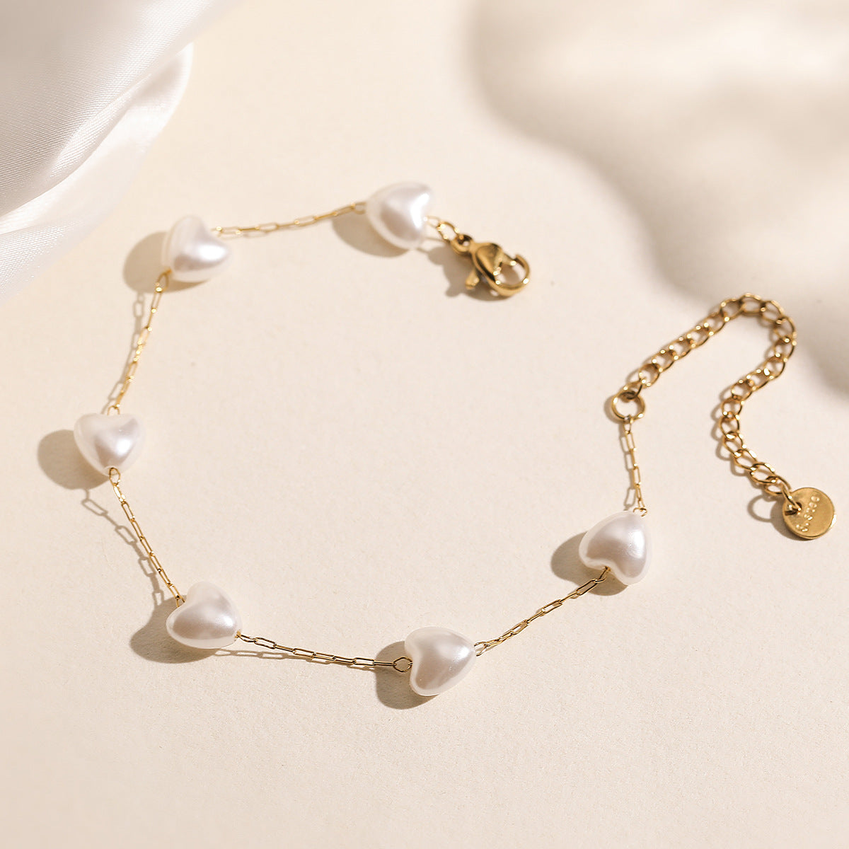 Minimalist Elegant Geometric Stainless Steel Plated Bracelet with Pearl for Women