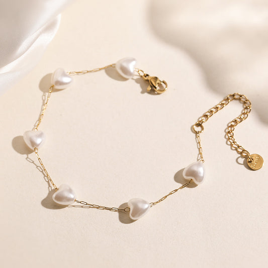 Minimalist Elegant Geometric Stainless Steel Plated Bracelet with Pearl for Women