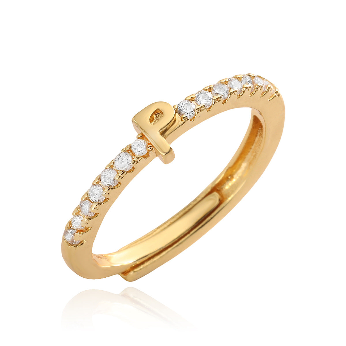 Anello in Rame Geometria Minimalista con Placcatura in Oro 18K e Zirconia Cubica, Design Regolabile a Lettera per Donna