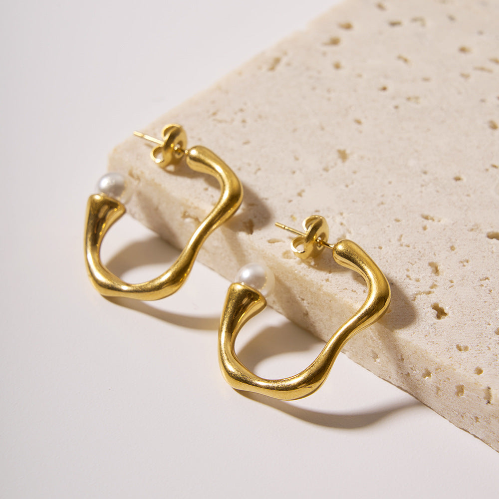 Minimalist Geometric Irregular U-Shaped Titanium Steel Earrings with 18K Gold Plating for Women