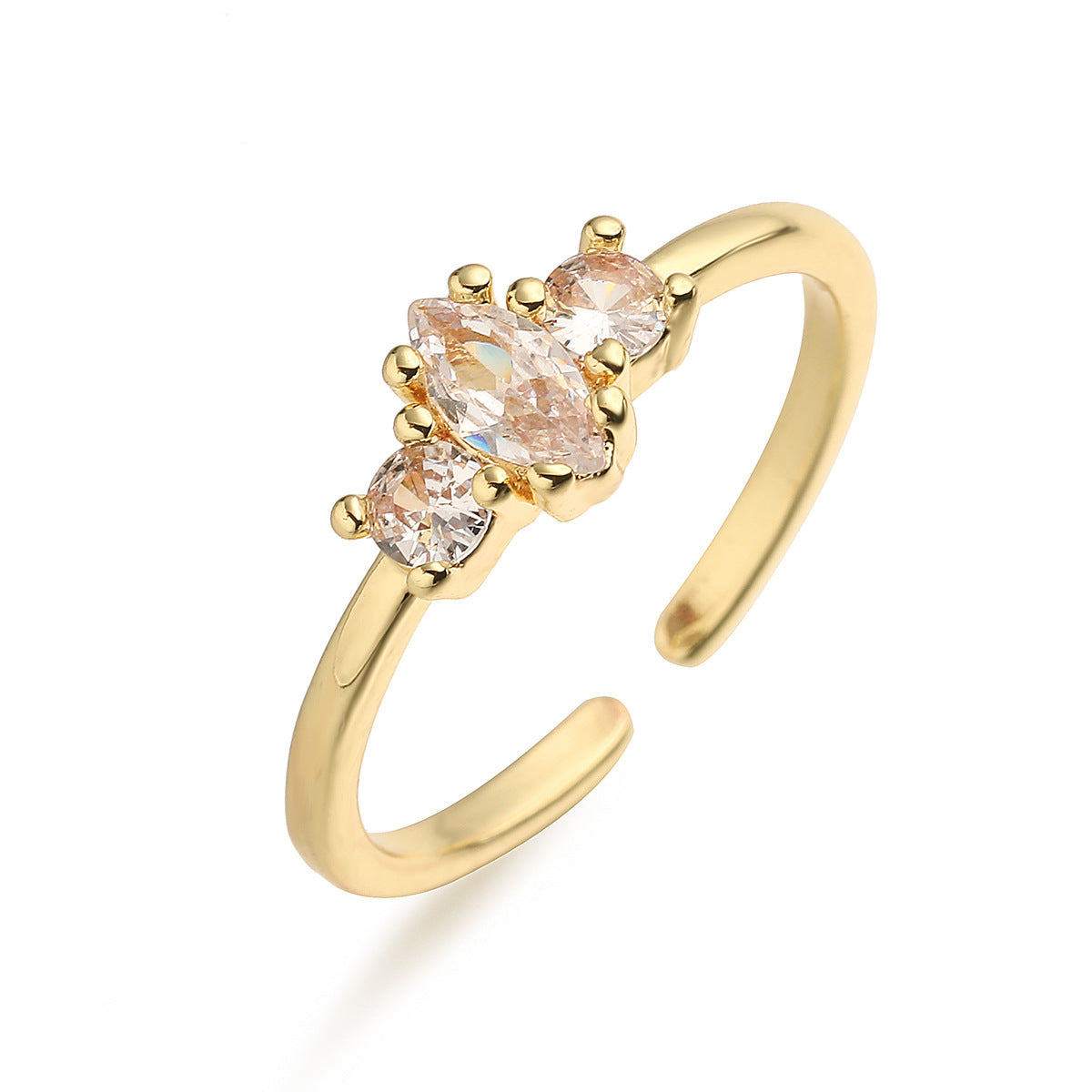 Anello Aperto Geometria Minimalista Vintage da Donna in Ottone con Zirconi Micro-Incastonati