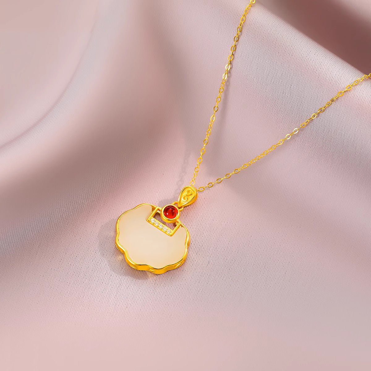 Collana con ciondolo a forma di lucchetto in oro placcato rame a forma di fiore minimalista per uomo e donna con catena a O in acciaio al titanio