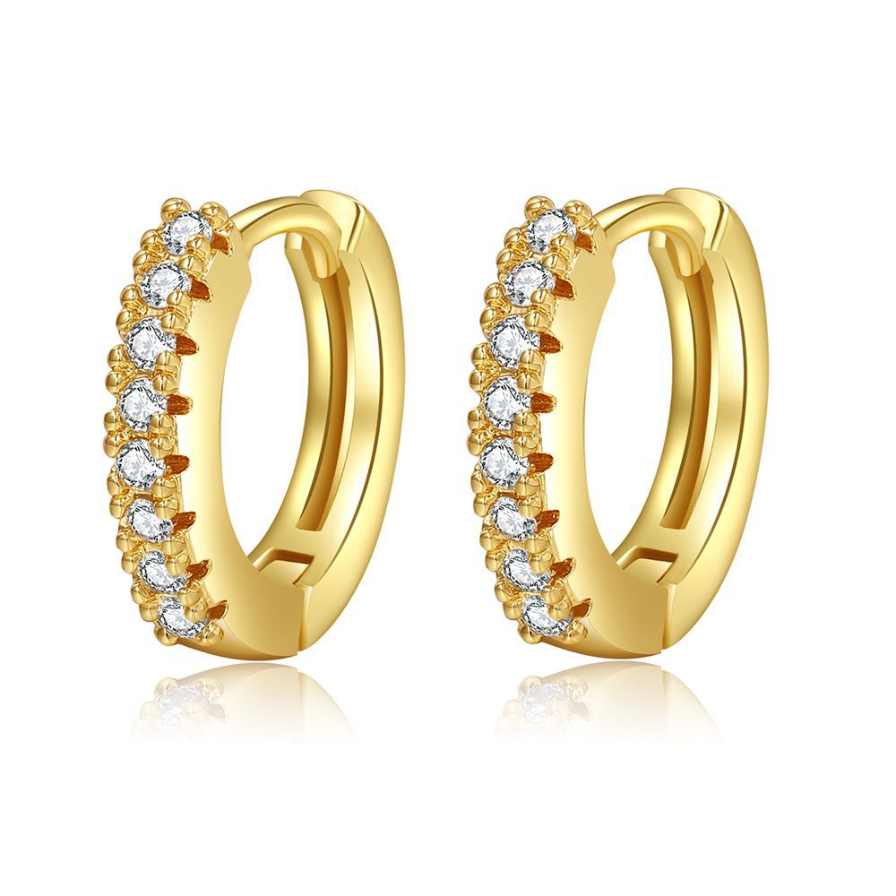 Minimalist Geometric Round Micro-Paved Cubic Zirconia Brass Hoop Earrings