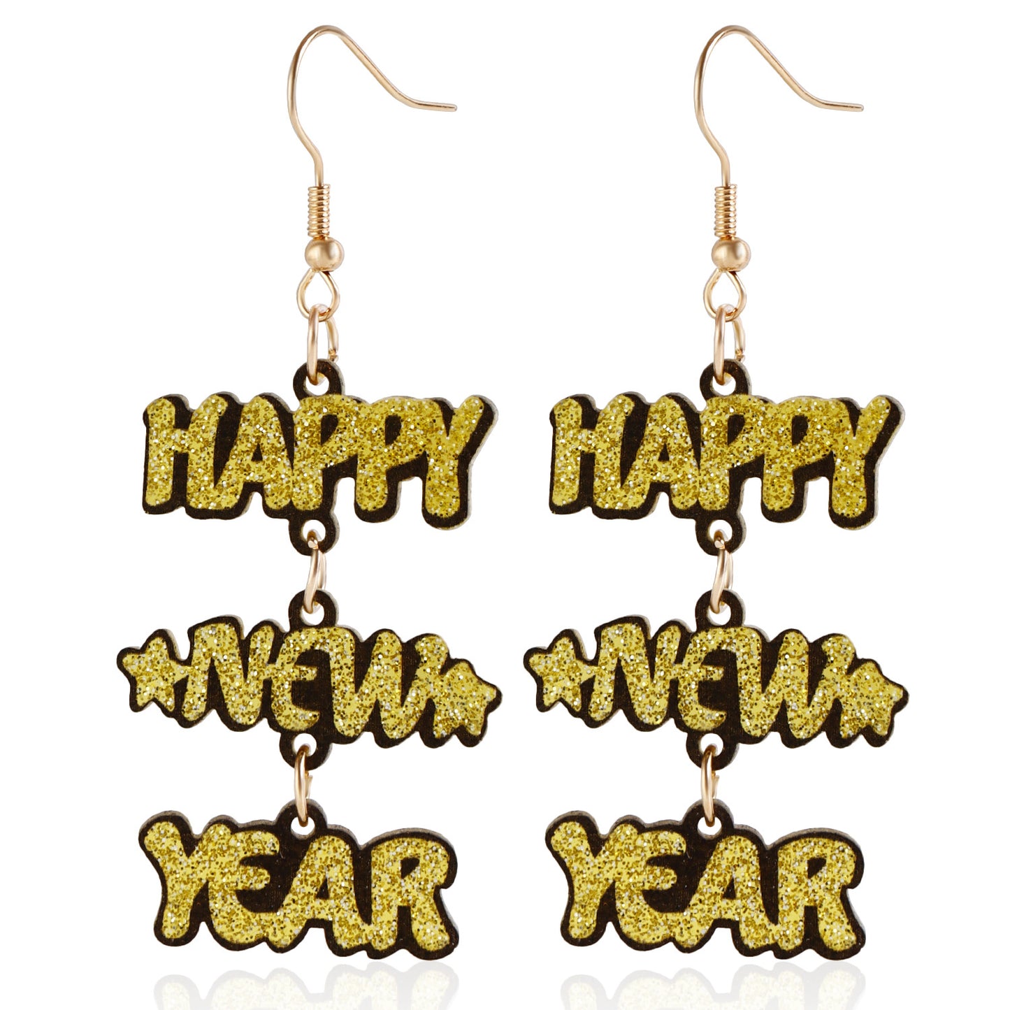 Orecchini a lettera acrilici geometrici alla moda "Happy New Year" per donna con finitura placcata