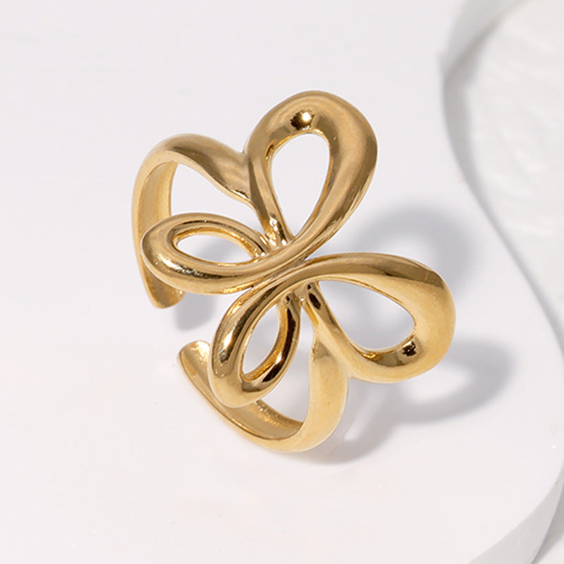 Minimalist Butterfly-Shaped Titanium Steel Adjustable Ring for Women with Plated Finish