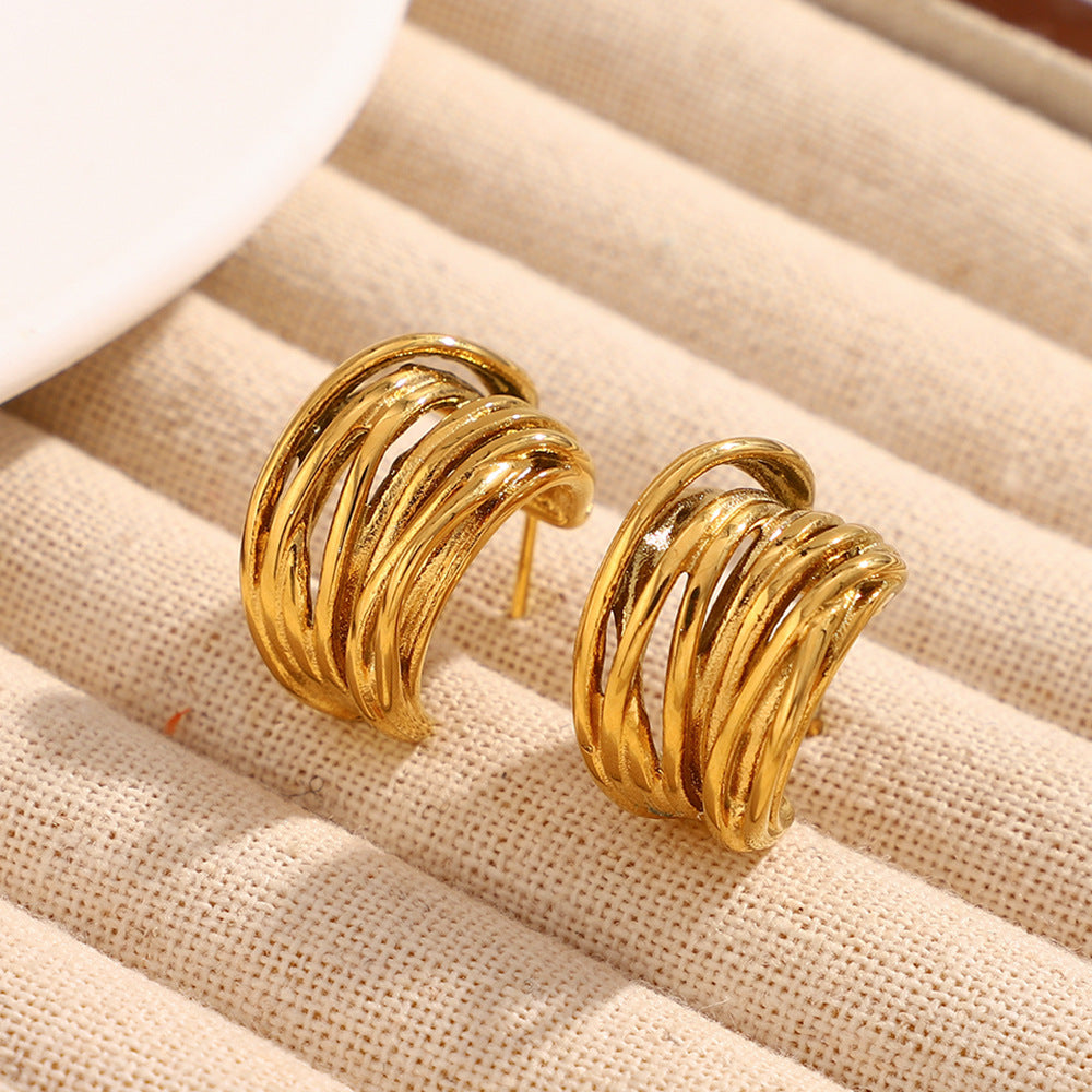 Orecchini da donna in acciaio inossidabile geometrici minimalisti placcati oro 18 carati con design a C cavo