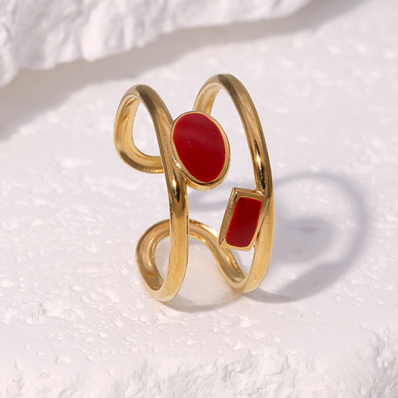 Vintage Minimalist Geometric Open Ring 18K Gold Plated Stainless Steel Jewelry for Women