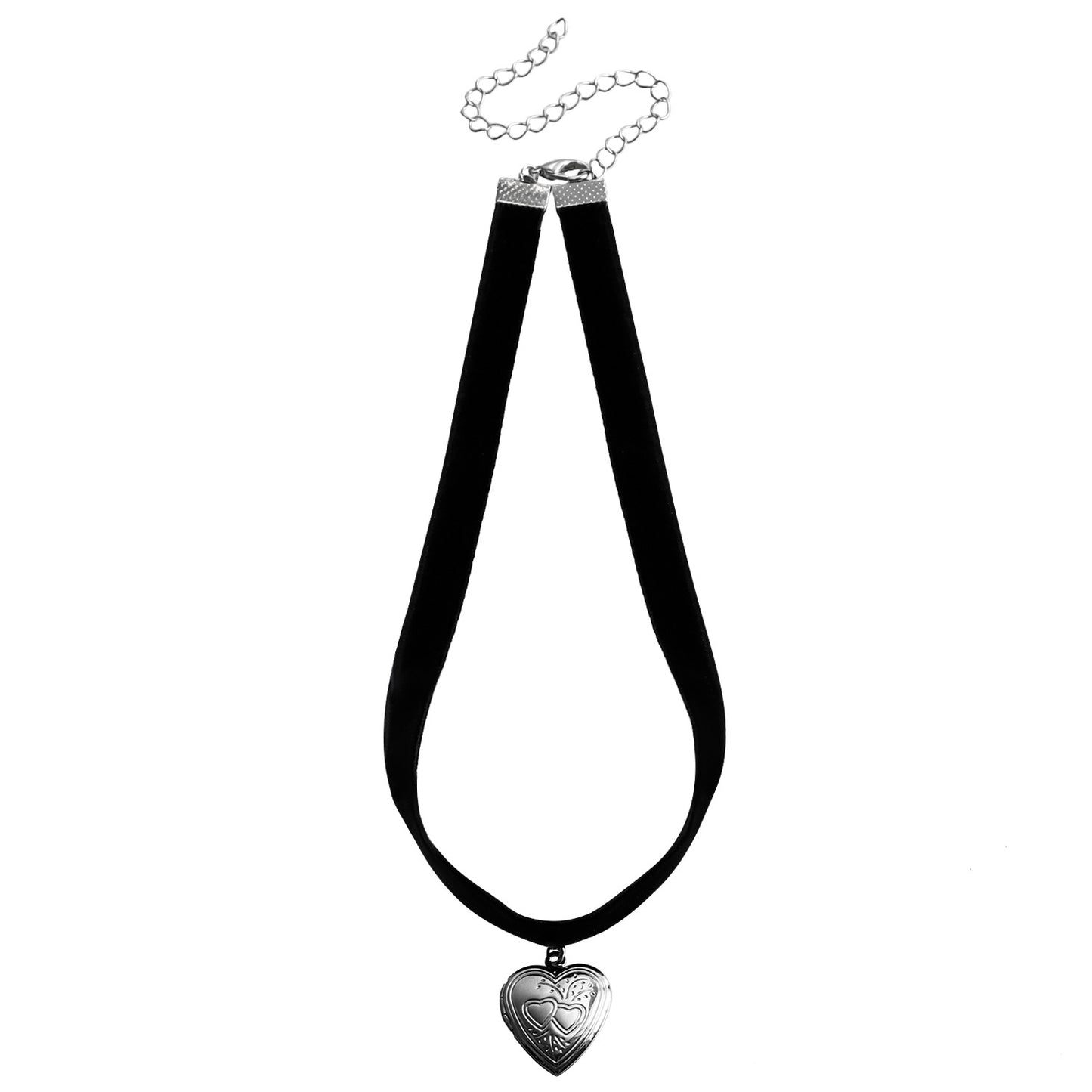 Minimalist Black Satin Ribbon Necklace with Openable Rhinestone Heart Pendant for Women