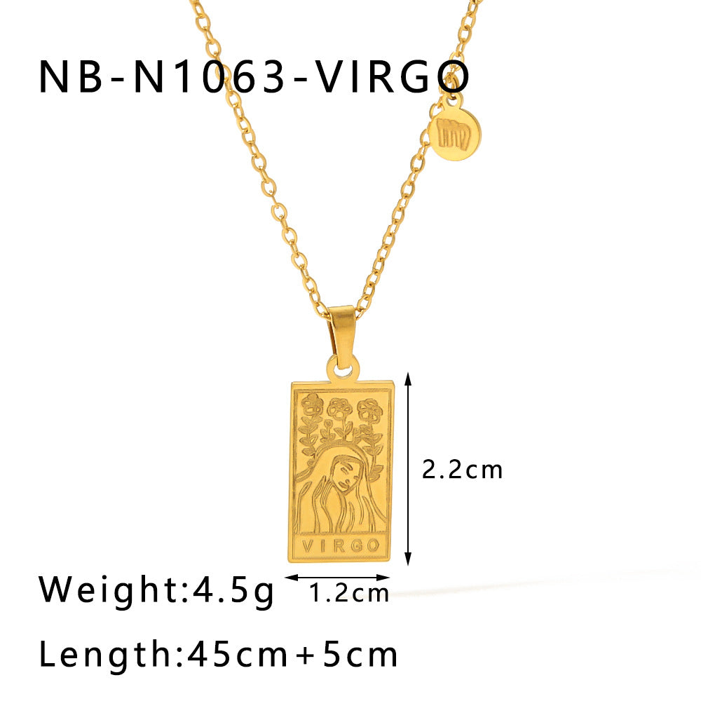 Collana con ciondolo costellazione zodiacale minimalista in acciaio inossidabile placcato oro 18 carati con catena a locket quadrato in acciaio al titanio per donne