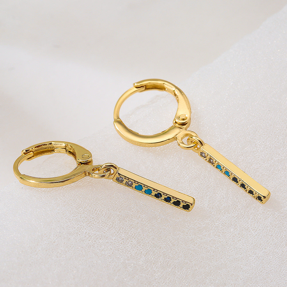 Orecchini Minimalisti Geometrici in Rame Placcati Oro 18K con Zirconi Micro-Pave