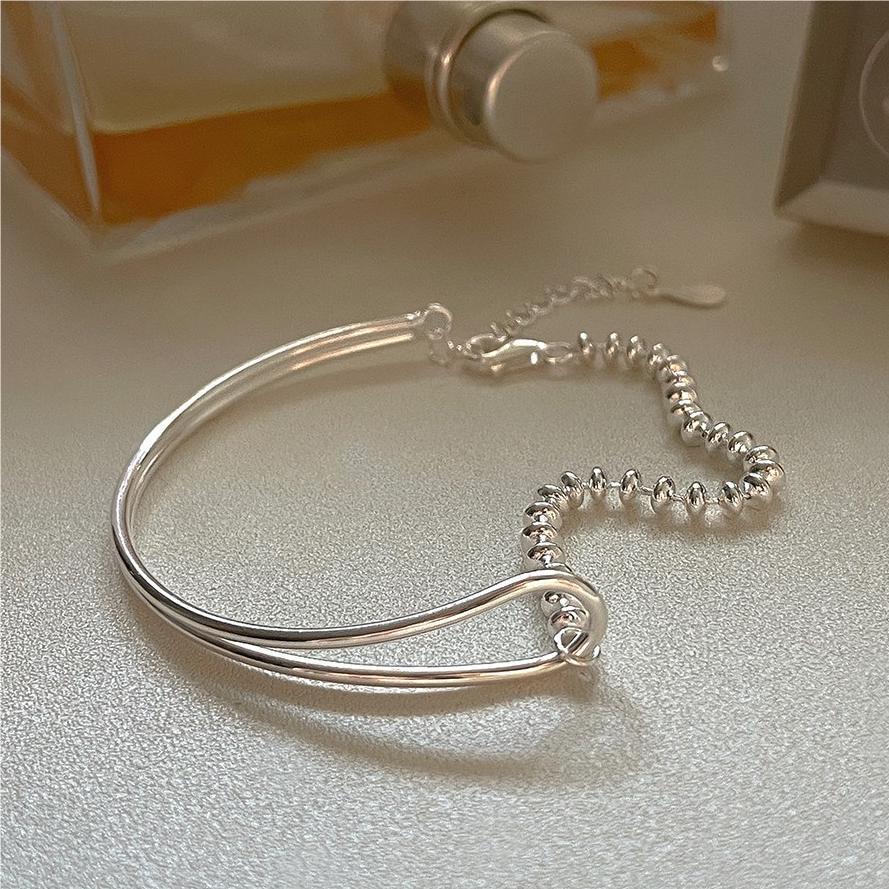 Bracciale minimalista con perline rotonde geometriche in argento sterling 925