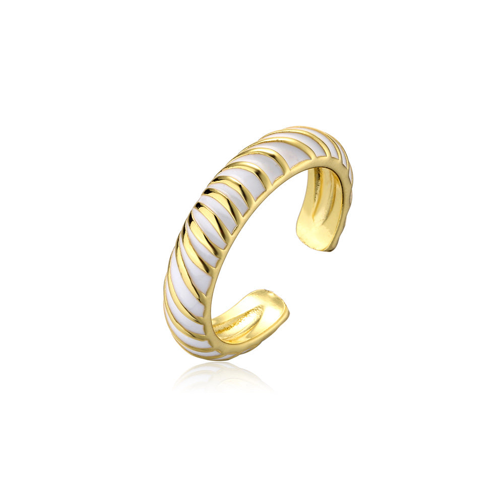 Geometric Drip Oil Gold Plated Brass Ring for Women