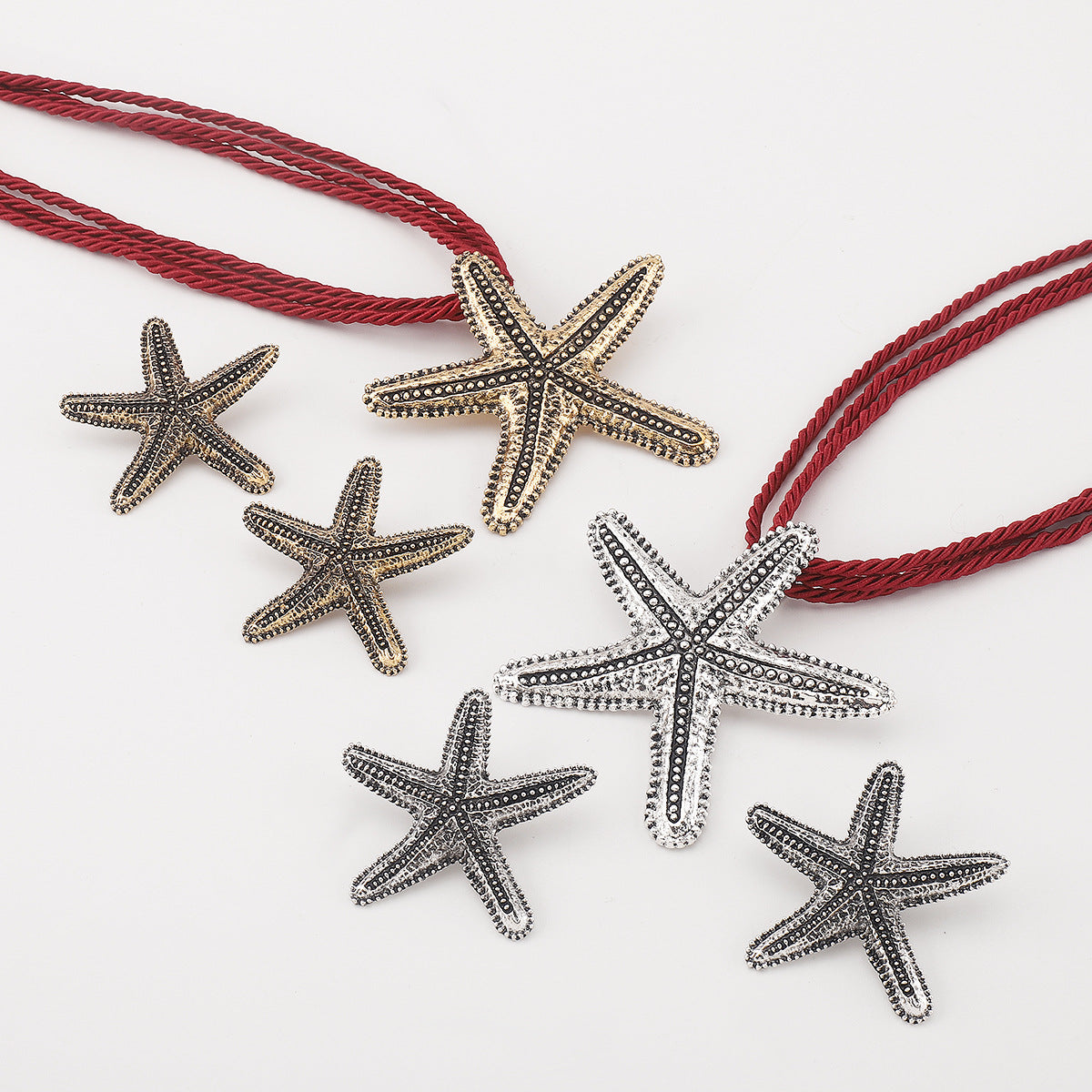 Collana Minimalista da Donna con Ciondolo a Stella Marina in Lega Finitura Placcata, Catena a Cordino Intrecciato