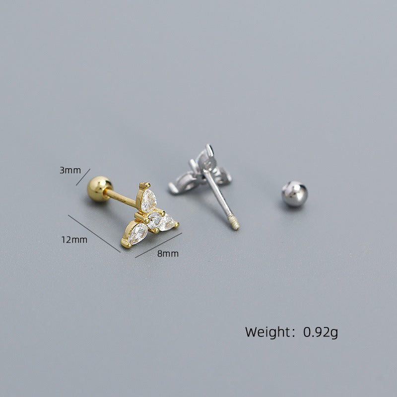 Minimalist Geometric Teardrop-Shaped S925 Sterling Silver Threaded Cartilage Earrings with Cubic Zirconia Inlay for Women