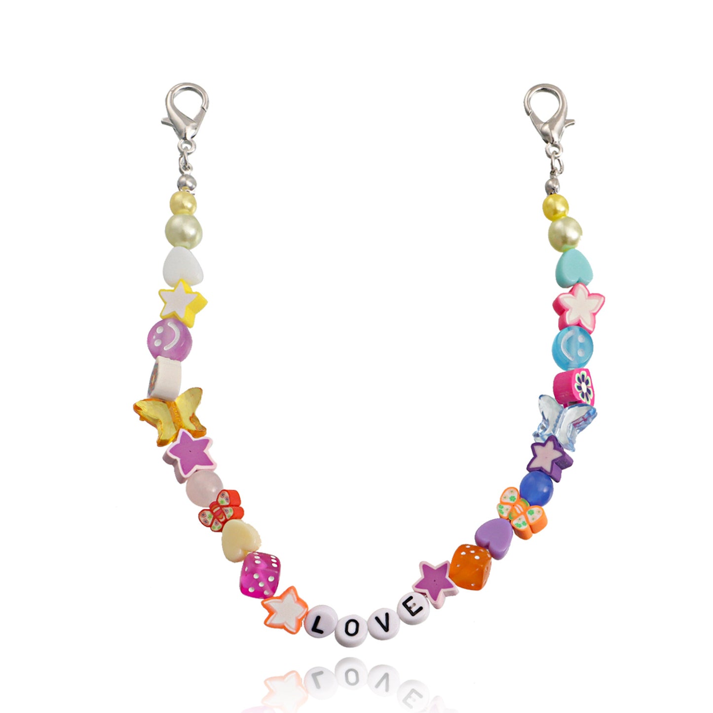 Minimalist LOVE Letter Butterfly Anklet for Women Alloy Geometric Foot Jewelry with Mixed Color Polymer Clay Beads