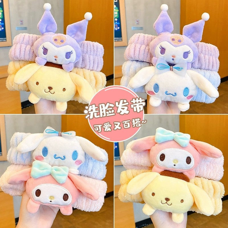 Diadema de personaje de dibujos animados de Kumomimi para niñas, con ribete de encaje bordado y confección de tela suave