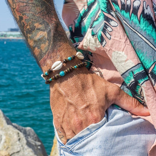 Bohemian Ethnic Geometric Wood Turquoise Beaded Adjustable Bracelet