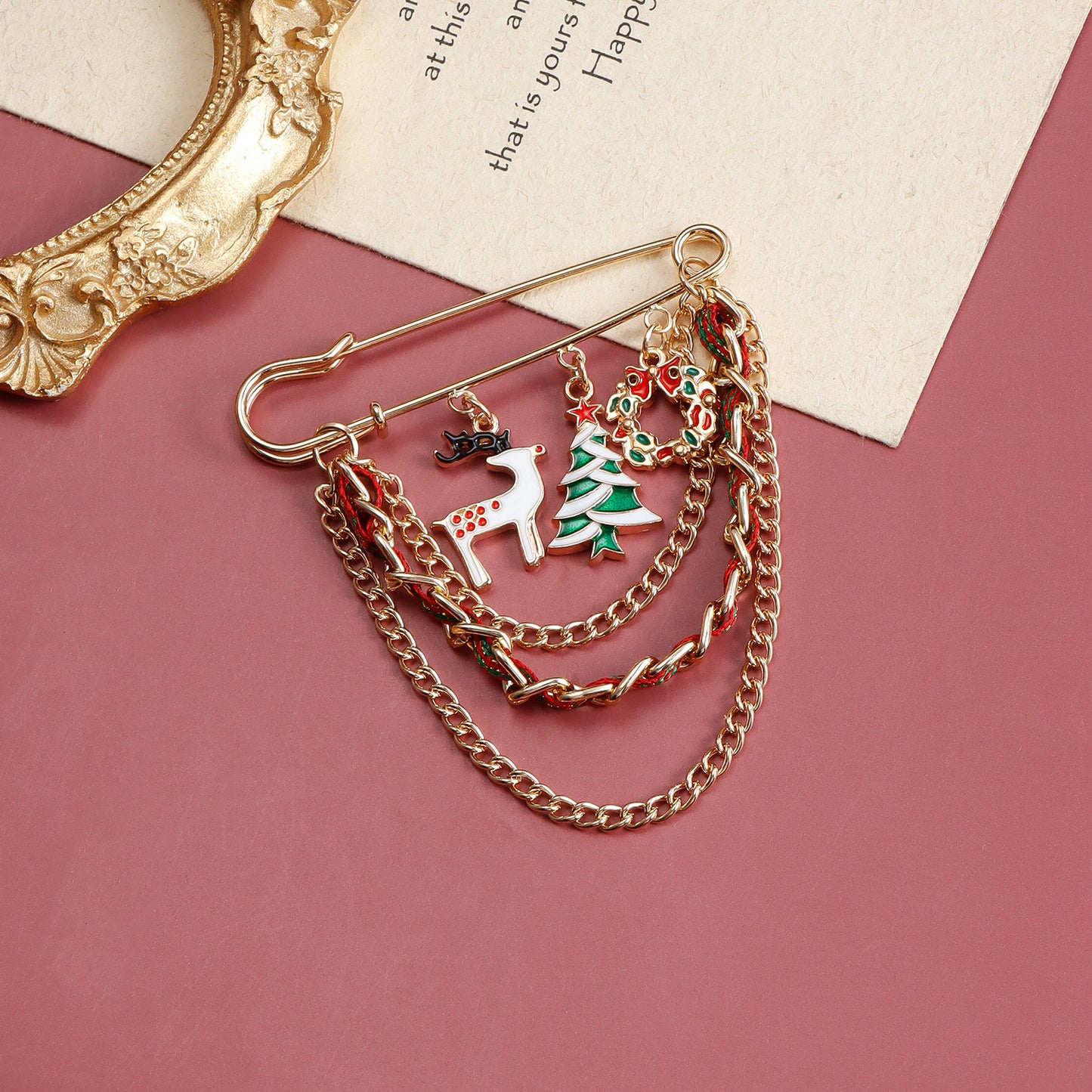 Creative Christmas Deer Brooch for Women Alloy Plated Cartoon Character Geometric Shape Festive Pin Accessory