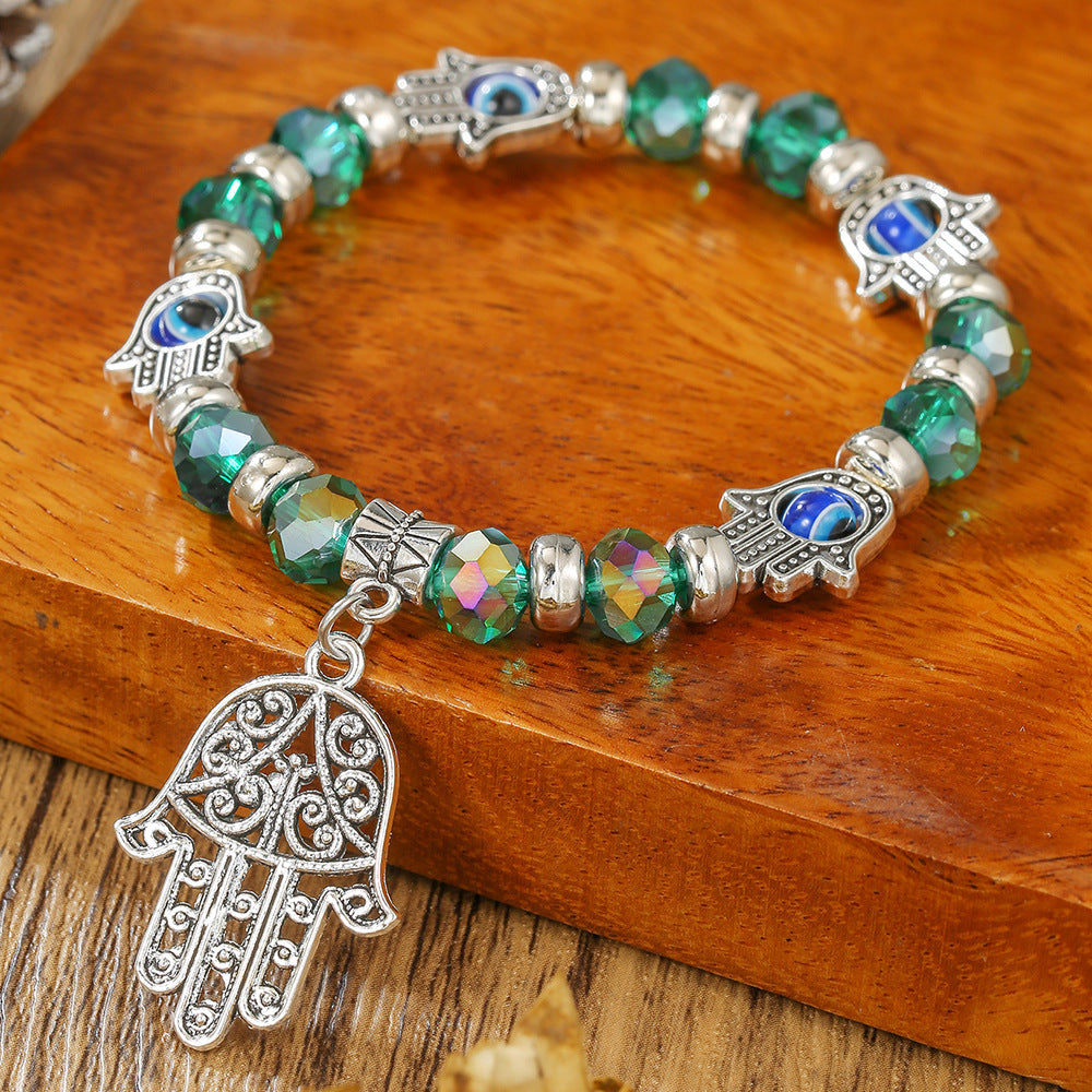 Geometric Round Crystal Alloy Bracelet with Hand Pendant