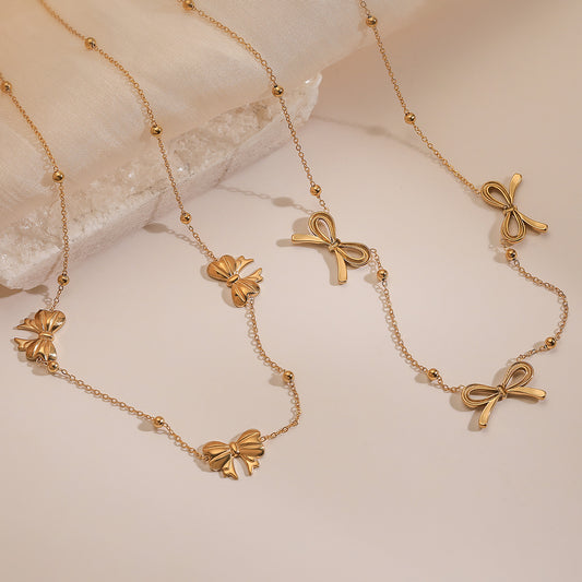 Elegante Collar con Colgante de Lazo Dulce para Mujer de Acero de Titanio con Diseño Geométrico Cadena Minimalista a la Clavícula