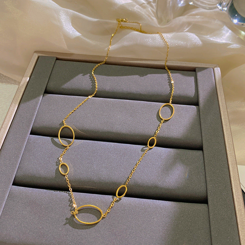 Minimalist Luxury Gold Plated Titanium Steel Hollow Oval Geometric Necklace