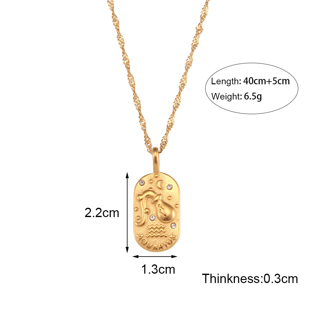 Collana con Pendente Zodiacale Retrò Minimalista in Acciaio Inossidabile con Intarsio di Strass da Donna