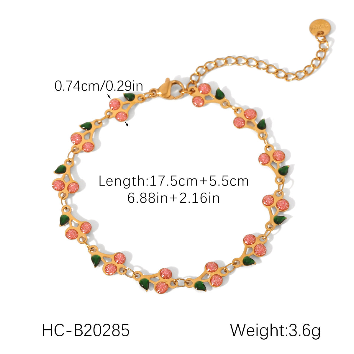 18K Gold Plated Stainless Steel Drip Oil Cherry Bracelet for Women Minimalist Sweet Fruit Jewelry