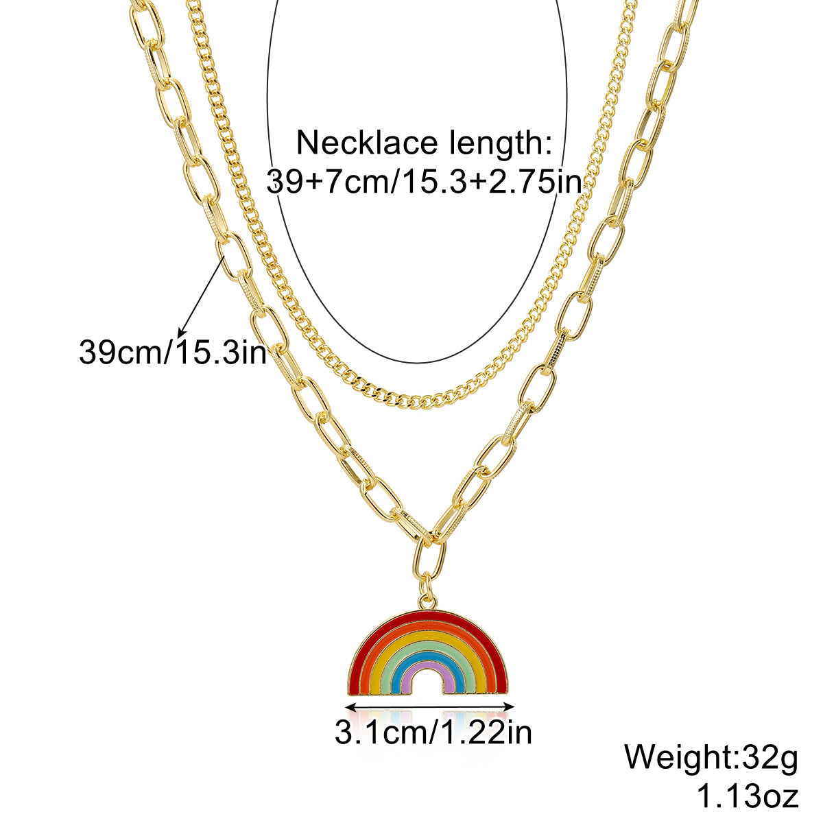 Minimalist Geometric Crystal Rainbow Pendant Necklace Zinc Alloy Unisex Multi-layer Clavicle Chain