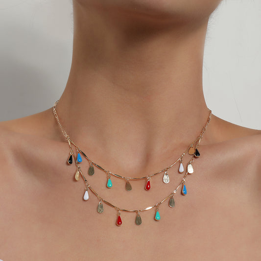 Collana pendente a goccia geometrica minimalista da donna in lega con catena a tubo dritto