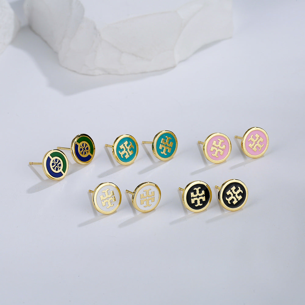 Orecchini a Perno da Donna Minimalisti Geometrici Irregolari Smaltati in Rame Placcato Oro 18K Stile Vintage