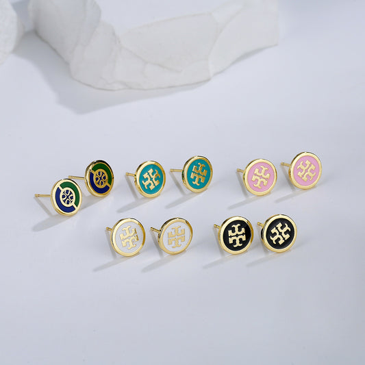 Vintage Minimalist Geometric Irregular Enamel Copper 18K Gold Plated Stud Earrings for Women