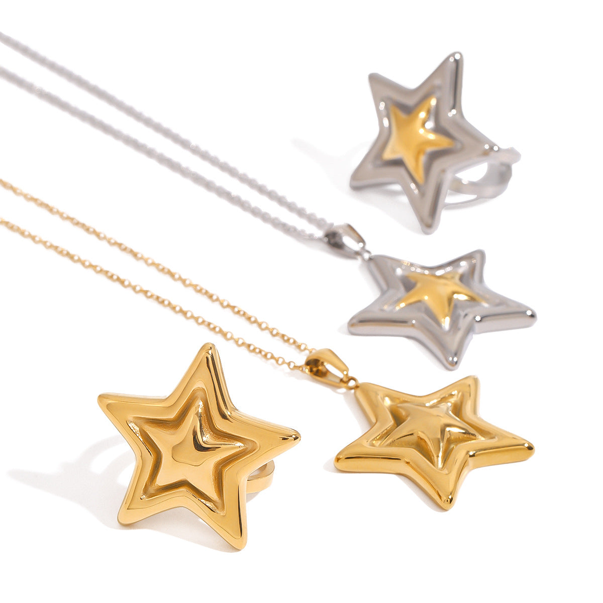 Geometric Star Stainless Steel Plated Necklace for Women
