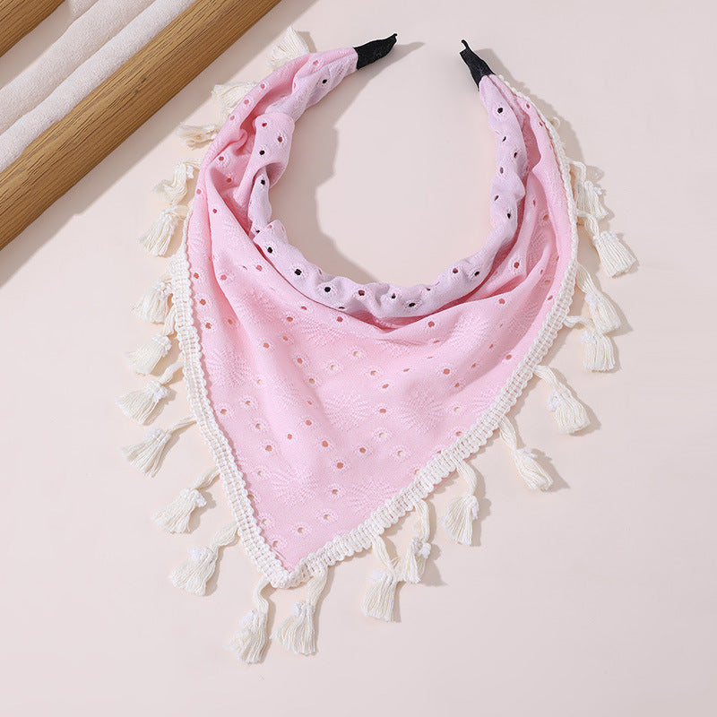 Diadema triangular de encaje floral dulce para niñas con forma geométrica y revestimiento de resina transparente