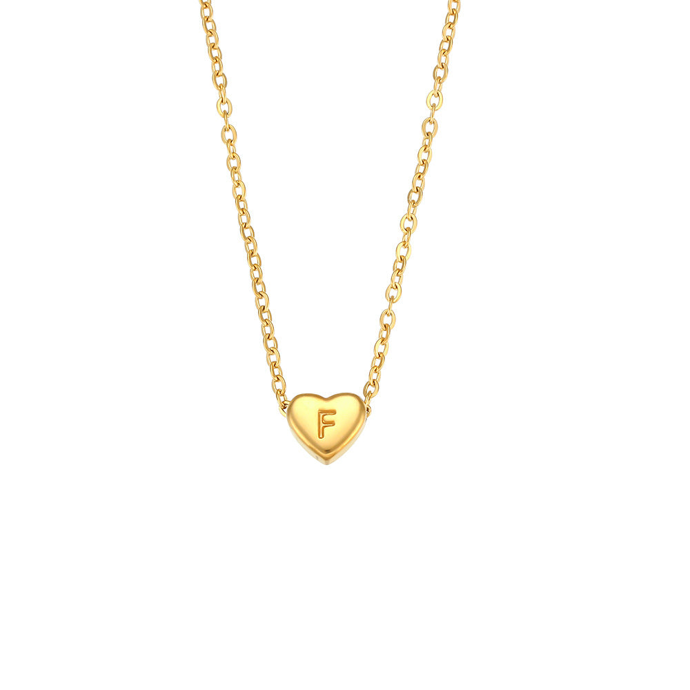 Collana con pendente a cuore alla moda in acciaio inossidabile placcato oro 18 carati, design minimalista con lettera per donna