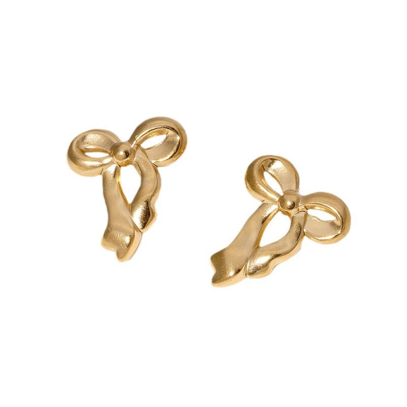 Minimalist Bow-Shaped Stainless Steel Earrings with 18K Gold Plating for Women
