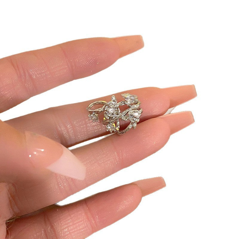 Elegant Floral Zirconia Ear Cuffs for Women Lightweight Luxury-Style Non-Piercing Ear Bone Clips with Copper Base