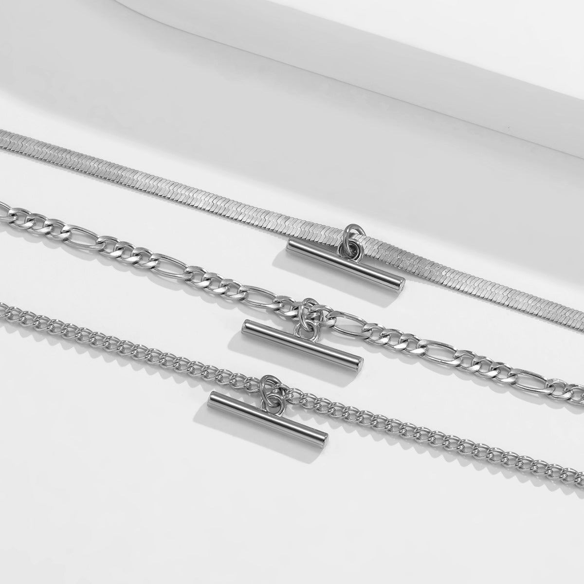 Minimalist Geometric Letter Alloy Pendant Plated Brass Snake Chain Necklace Set for Women