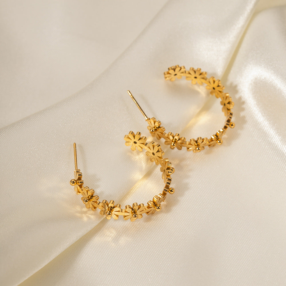 Orecchini pendenti da donna in acciaio inossidabile placcato oro 18 carati con perle, motivo geometrico minimalista