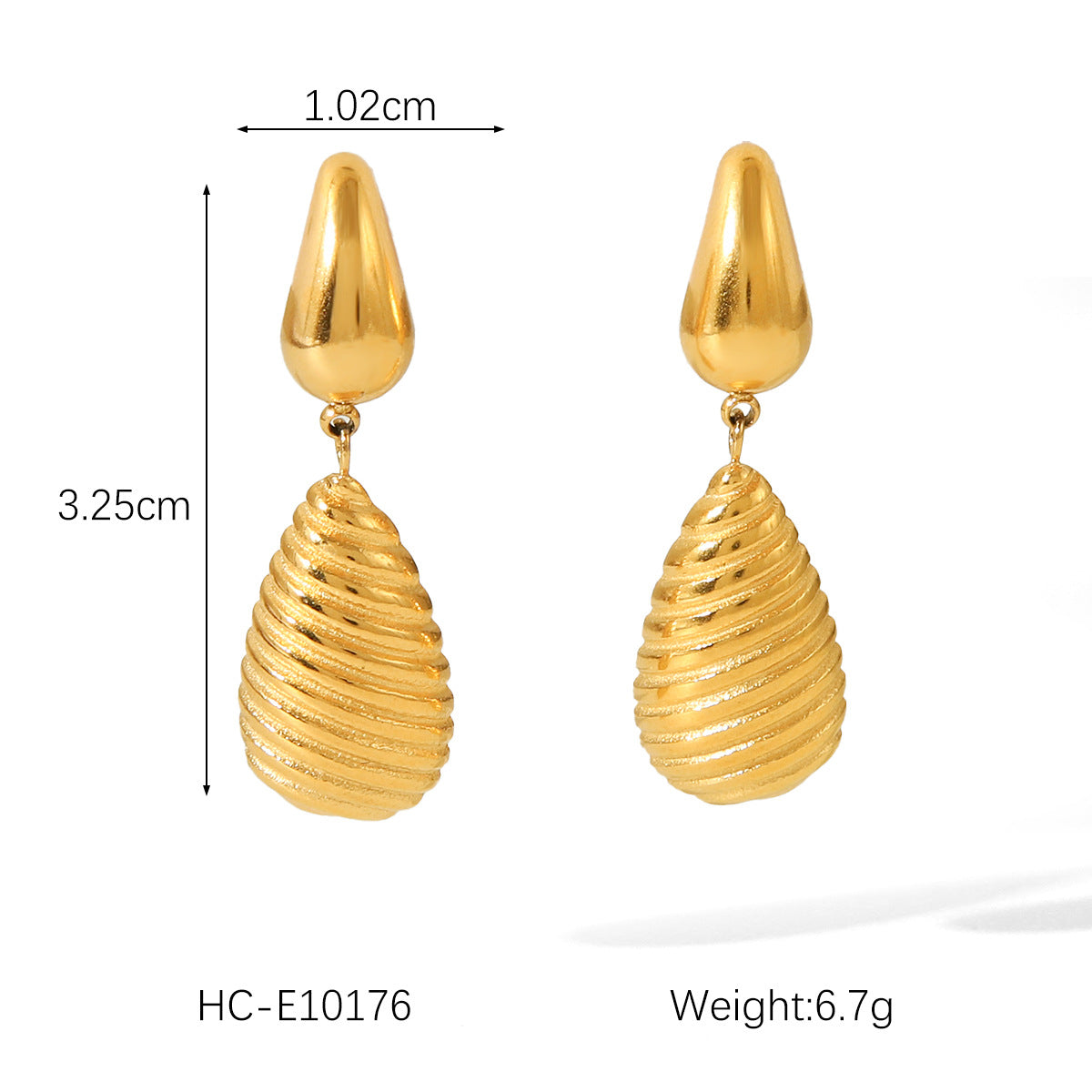 Orecchini da donna geometrici a goccia in acciaio al titanio placcato oro 18K in stile Fashion Ins