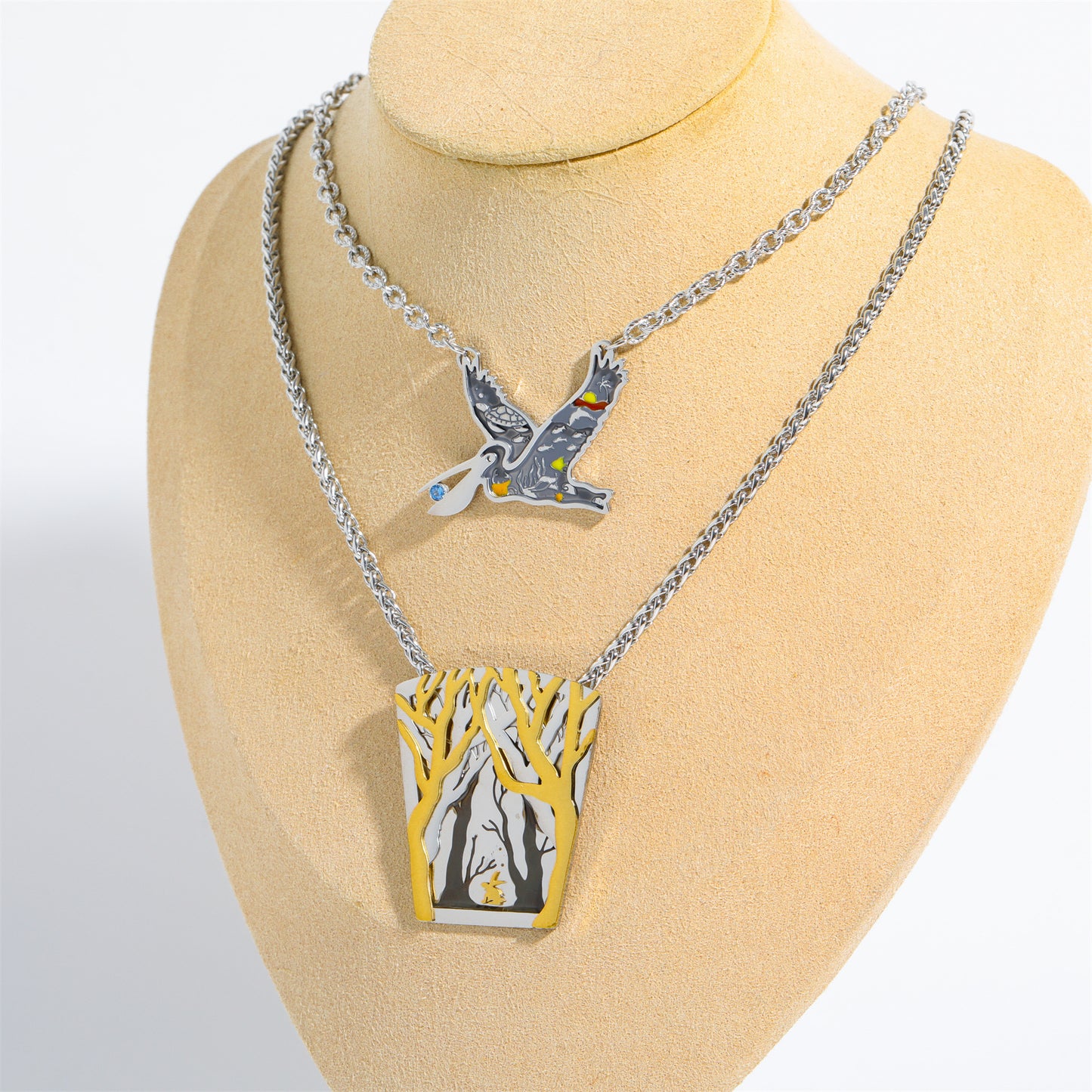 Vintage Bird Pendant Necklace for Women and Men in Stainless Steel with Titanium Steel Charm and Electroplated Finish on O-Chain