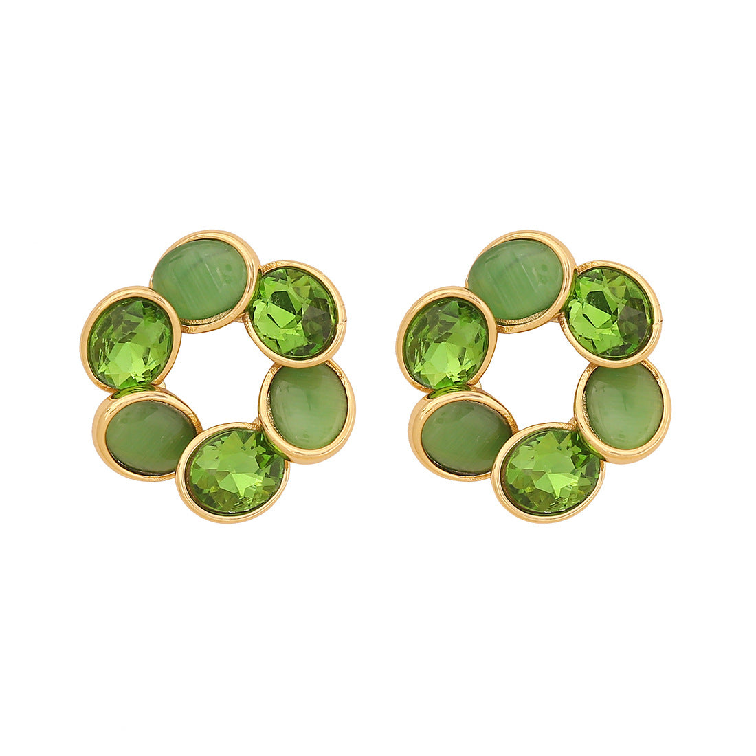 Vintage Geometric Round Cat's Eye Stud Earrings in Stainless Steel with Plating Finish