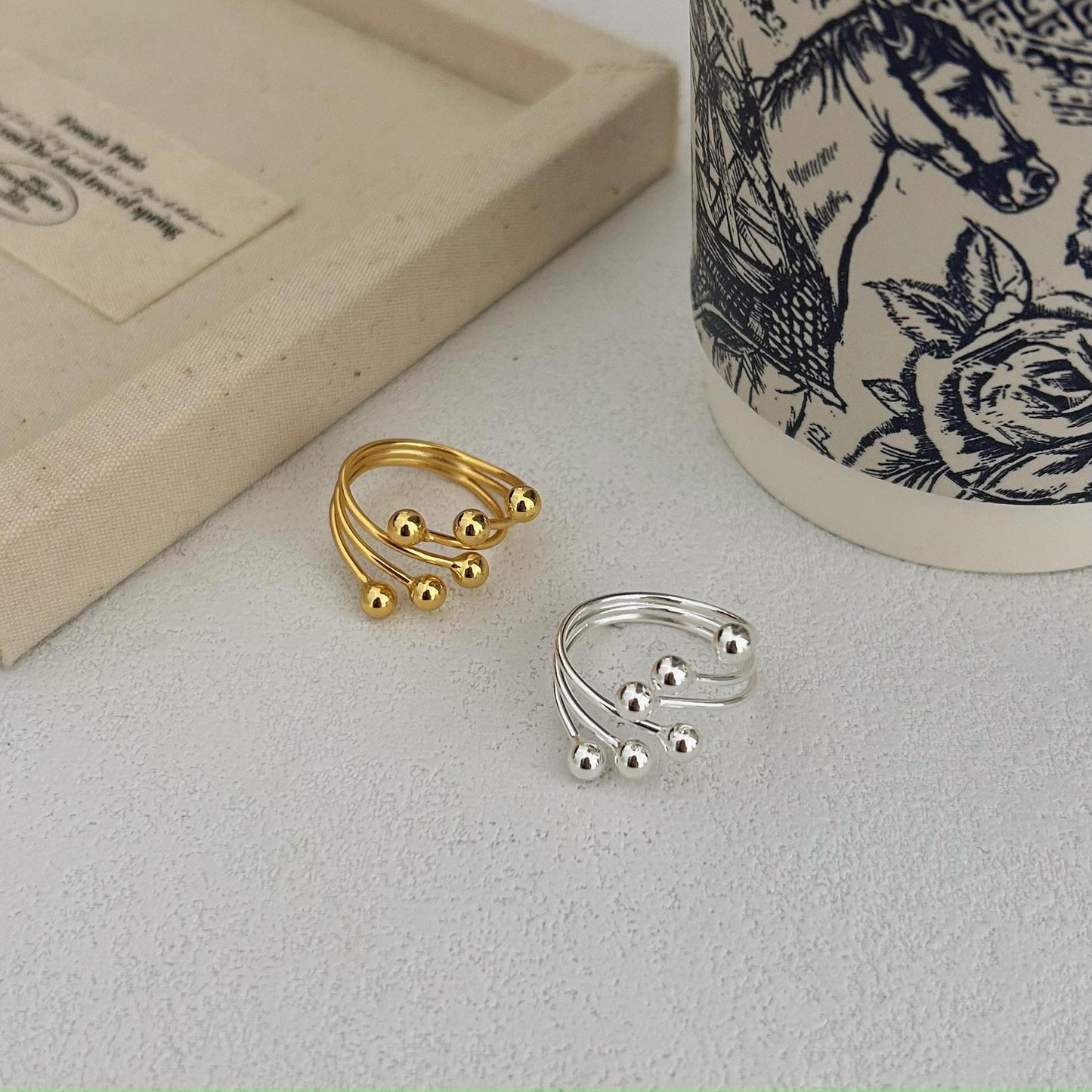 Minimalist S925 Sterling Silver Six-Bead Ring with Rounded Bead Design and Smooth Band