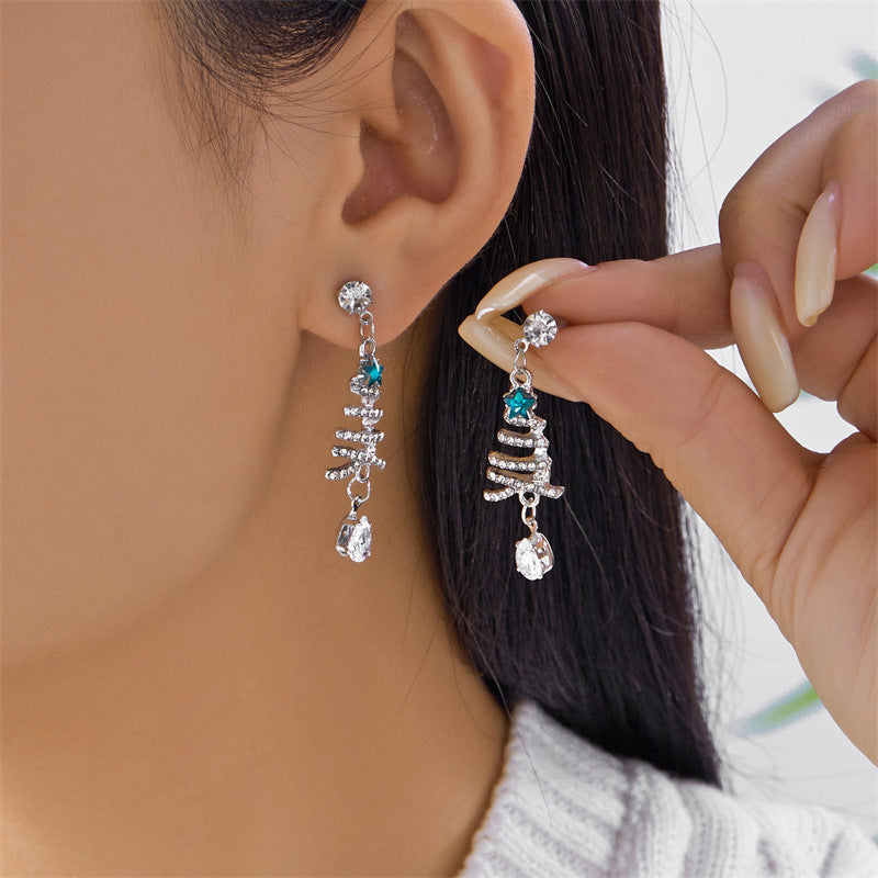 Christmas-Themed Star and Christmas Tree Shaped Dangle Earrings with Teardrop Tassels Zinc Alloy Electroplated for Women
