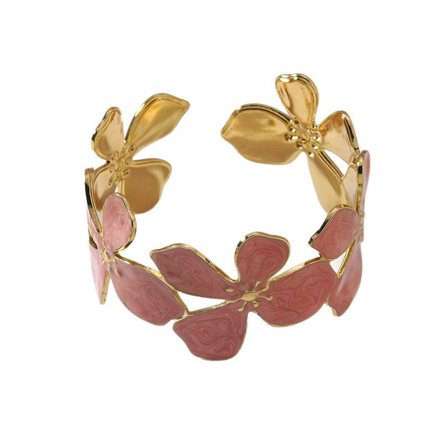 Minimalist Elegant Floral Drip Oil Stainless Steel Bracelet