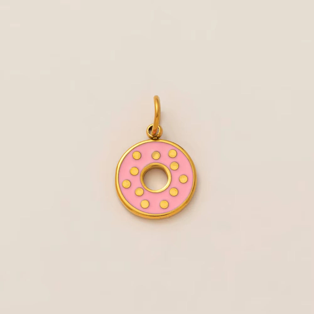 Vintage 18K Gold Plated Stainless Steel Round Coffee Bread Charm Bar for Women